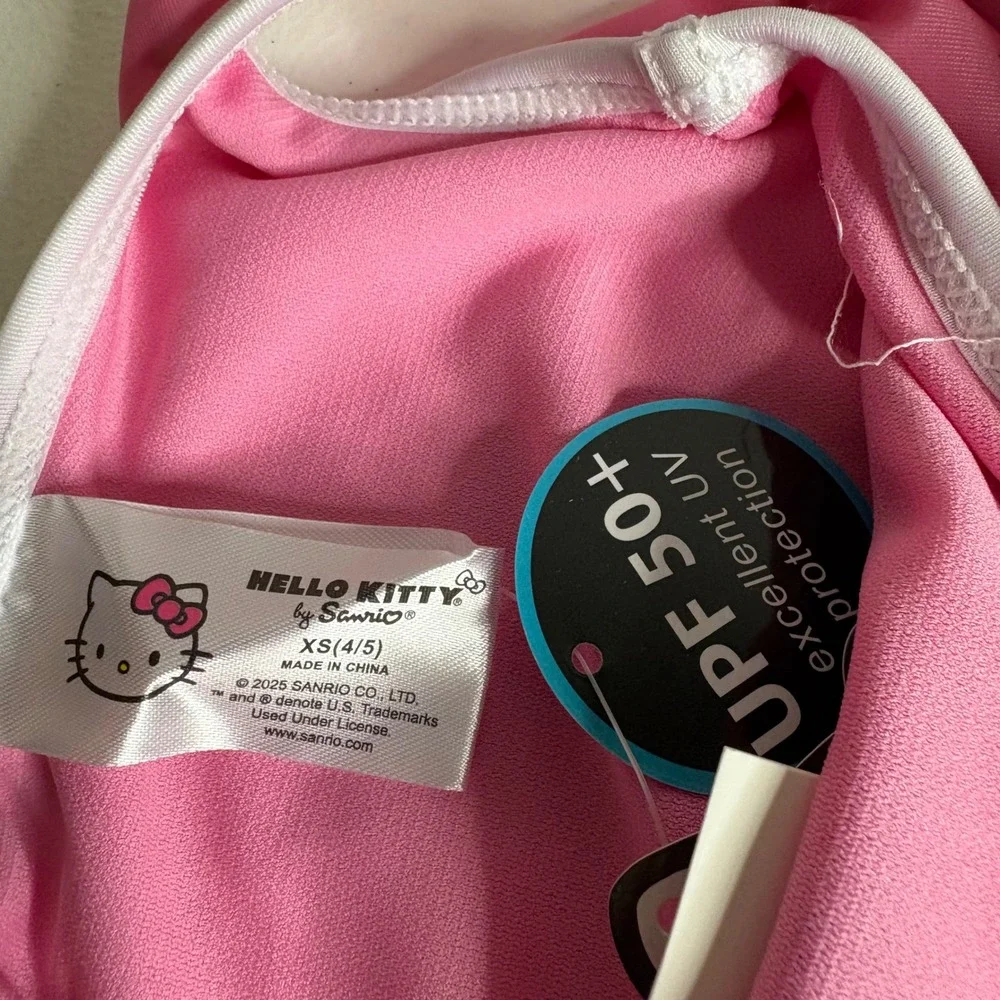 Hello Kitty Sanrio Girls XS‎ 4/5 Pink One Piece Swimsuit Hibiscus UPF 50+NEW